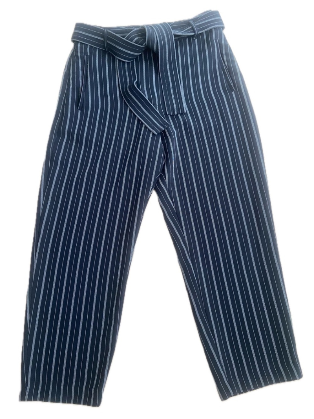 Aritzia Wilfred  Navy White Pinstripe Cropped Tie-Waist Pants